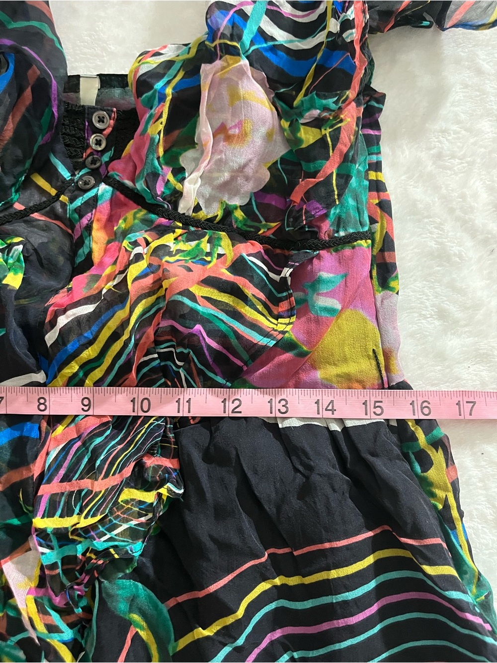 100% Silk Mini Dress Abstract Ark & Co Multicolor Ruffled Chiffon Whimsical Fun - Picture 10 of 16